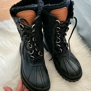 Coach black combat, lace up boots